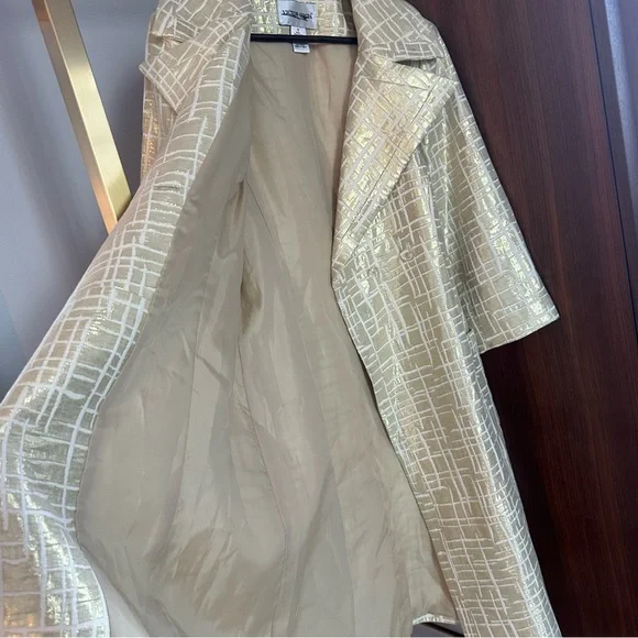 🧥 Victor Costa Metallic Gold Textured Belted Coat – Size 12 - Picture 7 of 12